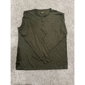 Jean Shop Henry Henley Shirt Mens XL Olive Green Long Sleeve Cotton